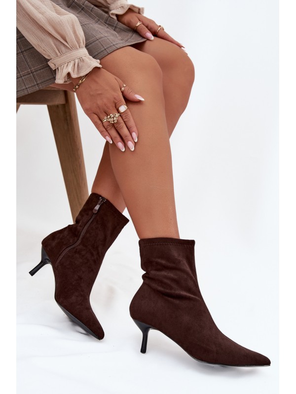Insulated Women's Ankle Boots on Heel Eco Suede Chocolate Belisse
