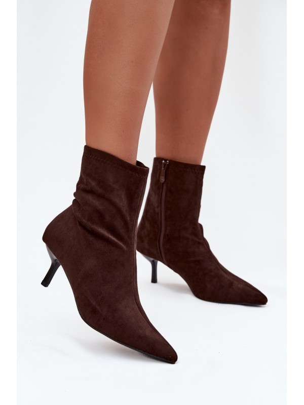 Insulated Women's Ankle Boots on Heel Eco Suede Chocolate Belisse