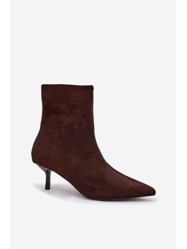 Insulated Women's Ankle Boots on Heel Eco Suede Chocolate Belisse