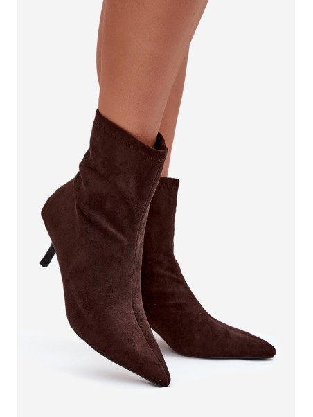 Insulated Women's Ankle Boots on Heel Eco Suede Chocolate Belisse