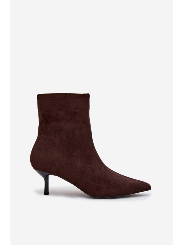 Insulated Women's Ankle Boots on Heel Eco Suede Chocolate Belisse