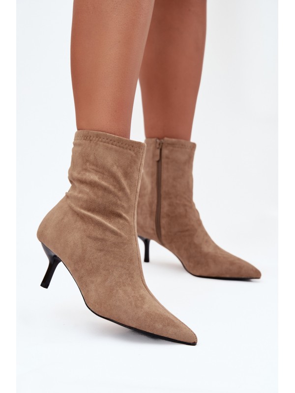 Insulated Women's Ankle Boots Heeled Eco Suede Beige Belisse 2