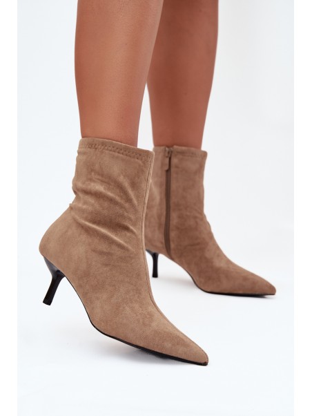Insulated Women's Ankle Boots Heeled Eco Suede Beige Belisse