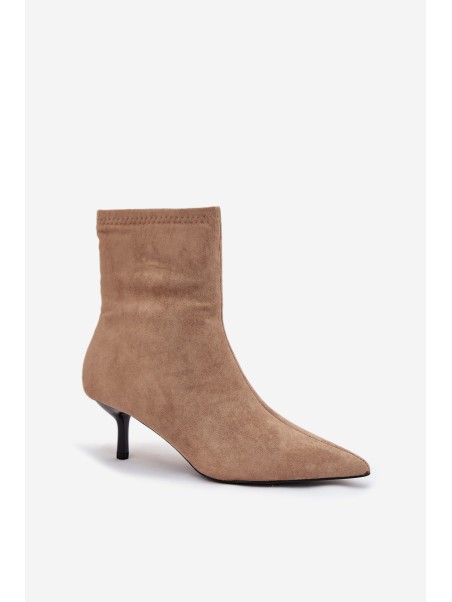 Insulated Women's Ankle Boots Heeled Eco Suede Beige Belisse