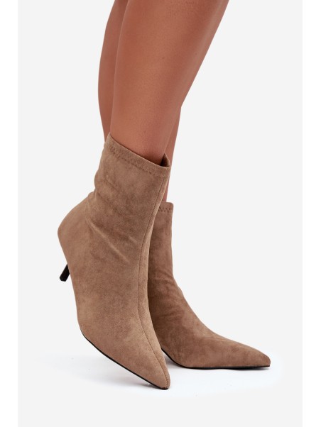 Insulated Women's Ankle Boots Heeled Eco Suede Beige Belisse