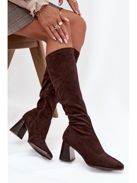Women's Heeled Boots with Stitching Chocolate Celandine