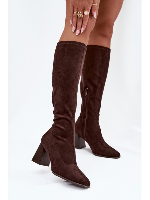Women's Heeled Boots with Stitching Chocolate Celandine