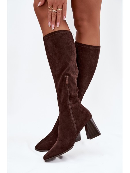 Women's Heeled Boots with Stitching Chocolate Celandine