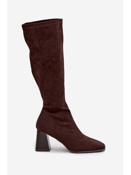 Women's Heeled Boots with Stitching Chocolate Celandine