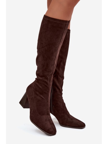 Women's Heeled Boots with Stitching Chocolate Celandine