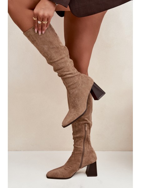 Women's Low Heel Boots with Stitching Beige Celandine