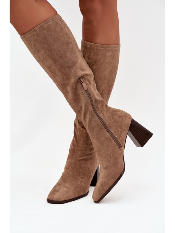 Women's Low Heel Boots with Stitching Beige Celandine 2