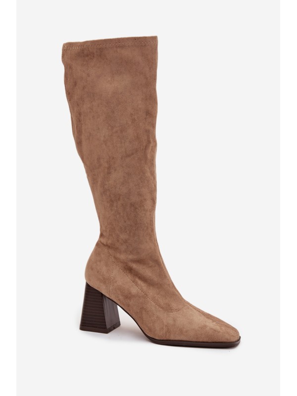 Women's Low Heel Boots with Stitching Beige Celandine