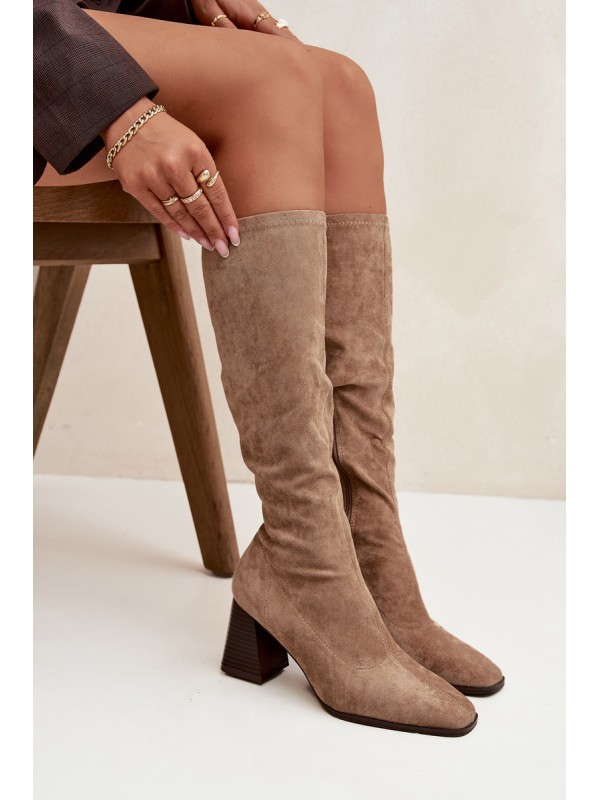 Women's Low Heel Boots with Stitching Beige Celandine