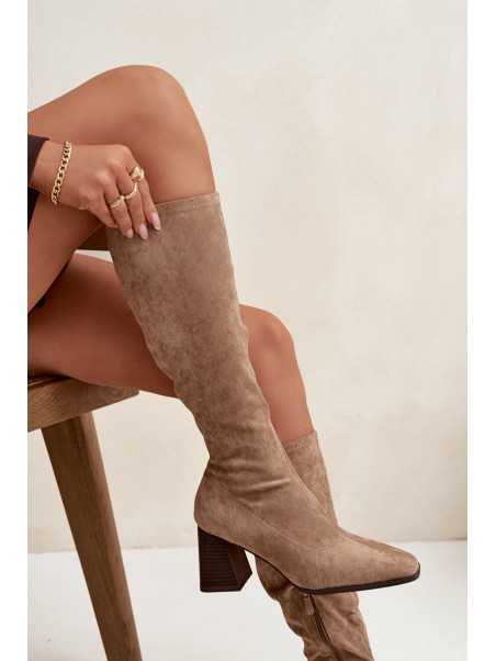 Women's Low Heel Boots with Stitching Beige Celandine