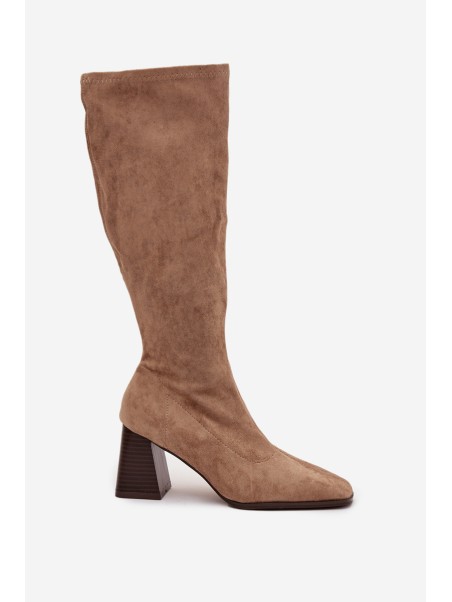 Women's Low Heel Boots with Stitching Beige Celandine