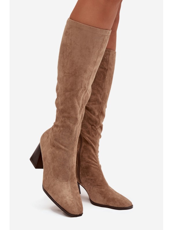 Women's Low Heel Boots with Stitching Beige Celandine