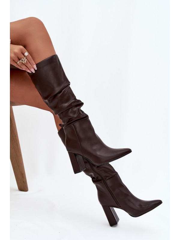 Insulated Women's Boots on Heel with Ruffles Chocolate Dariane