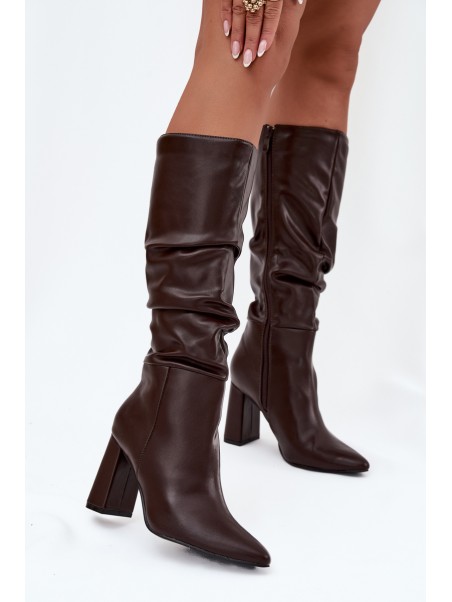 Insulated Women's Boots on Heel with Ruffles Chocolate Dariane