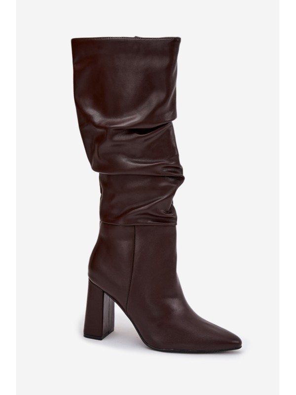 Insulated Women's Boots on Heel with Ruffles Chocolate Dariane