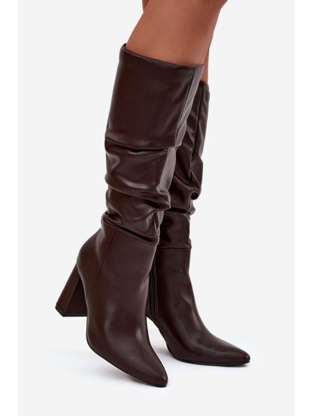 Insulated Women's Boots on Heel with Ruffles Chocolate Dariane