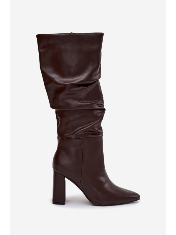 Insulated Women's Boots on Heel with Ruffles Chocolate Dariane