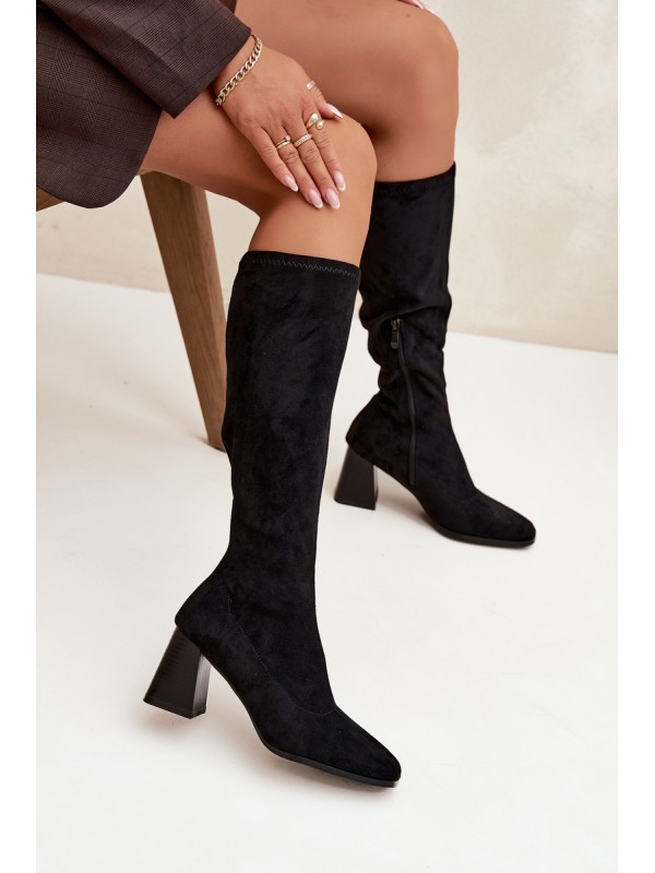 Women's Block Heeled Boots with Stitching Black Celandine