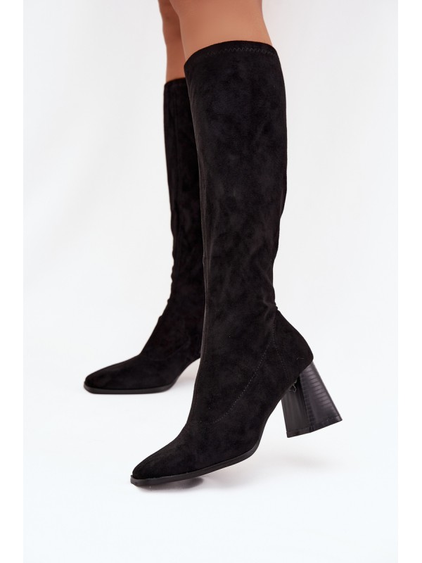 Women's Block Heeled Boots with Stitching Black Celandine