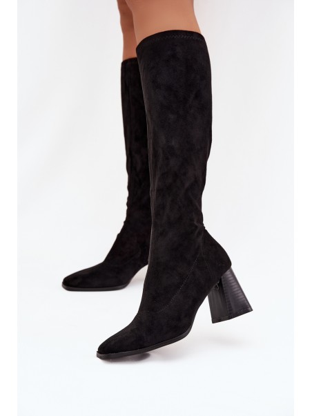 Women's Block Heeled Boots with Stitching Black Celandine
