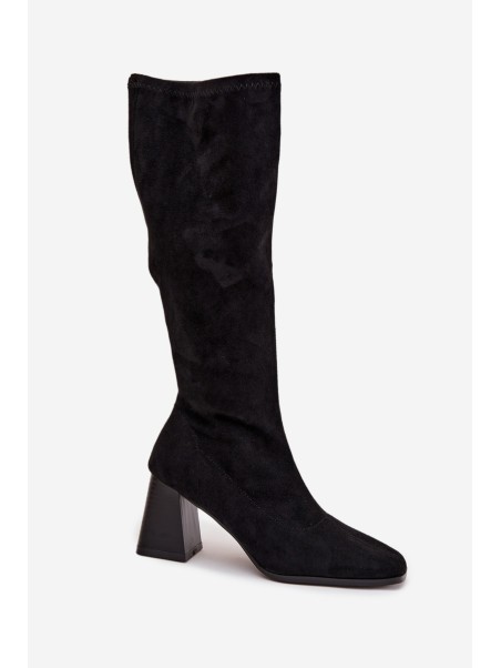 Women's Block Heeled Boots with Stitching Black Celandine