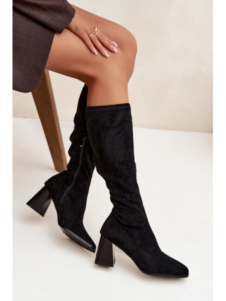 Women's Block Heeled Boots with Stitching Black Celandine