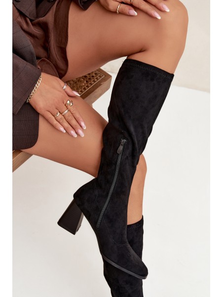 Women's Block Heeled Boots with Stitching Black Celandine
