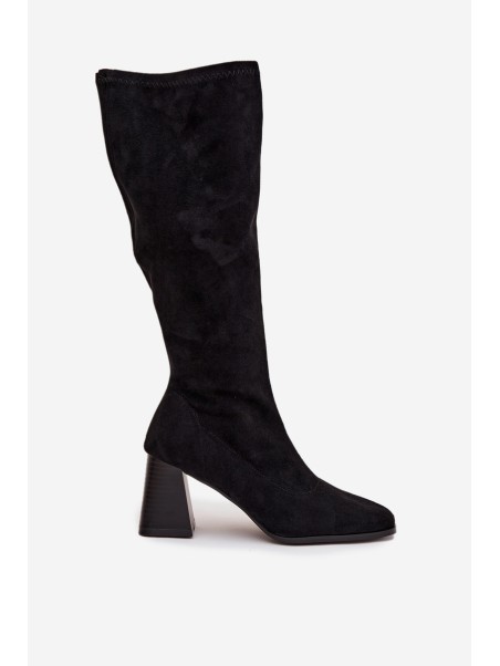 Women's Block Heeled Boots with Stitching Black Celandine