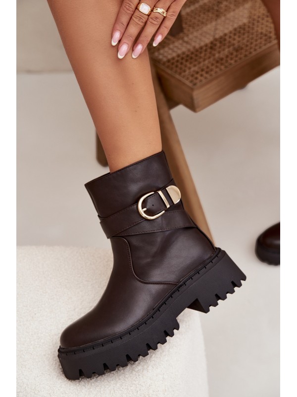 Insulated Women's Boots with Gold Buckle Chocolate Elanore