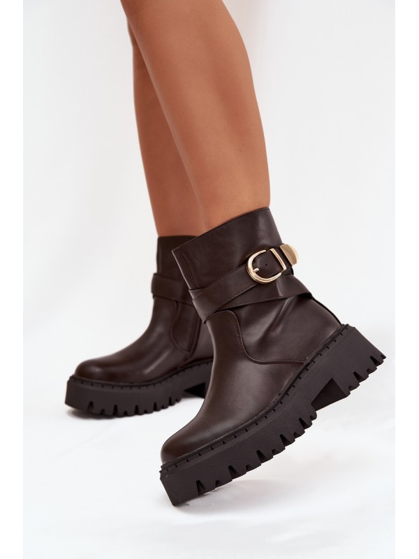 Insulated Women's Boots with Gold Buckle Chocolate Elanore 2