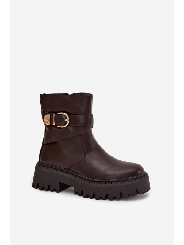 Insulated Women's Boots with Gold Buckle Chocolate Elanore