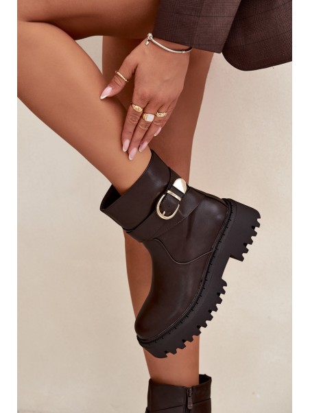 Insulated Women's Boots with Gold Buckle Chocolate Elanore