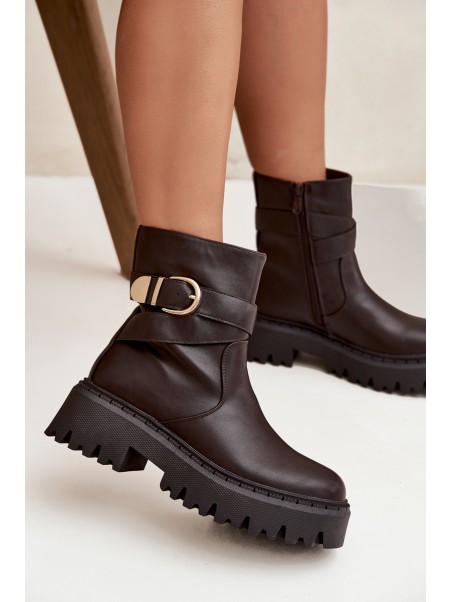 Insulated Women's Boots with Gold Buckle Chocolate Elanore