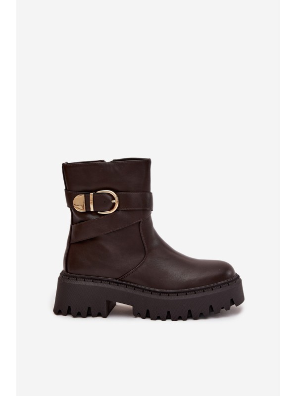 Insulated Women's Boots with Gold Buckle Chocolate Elanore