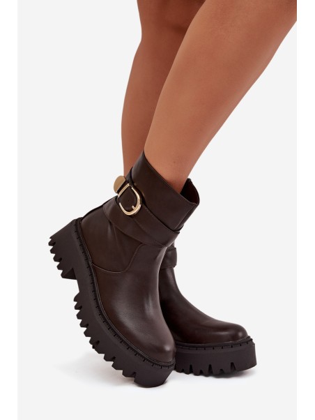 Insulated Women's Boots with Gold Buckle Chocolate Elanore