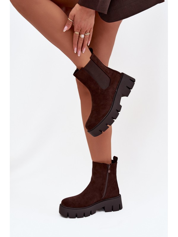Women's ankle boots with lining with zipper eco suede chocolate Fivienne