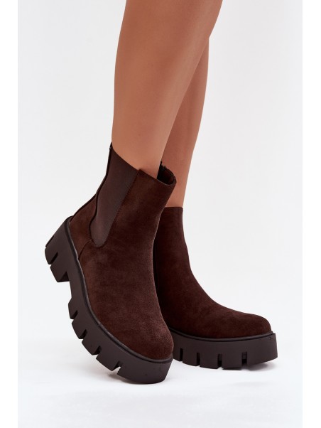 Women's ankle boots with lining with zipper eco suede chocolate Fivienne