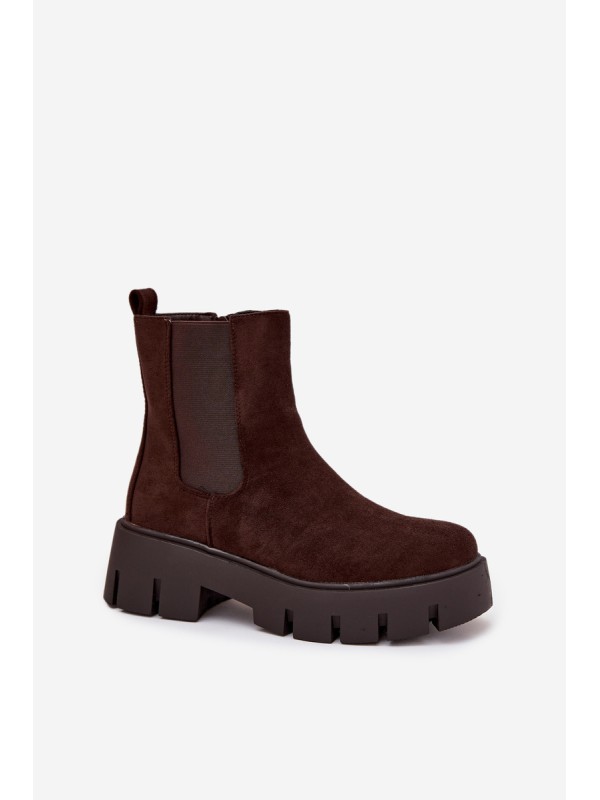 Women's ankle boots with lining with zipper eco suede chocolate Fivienne