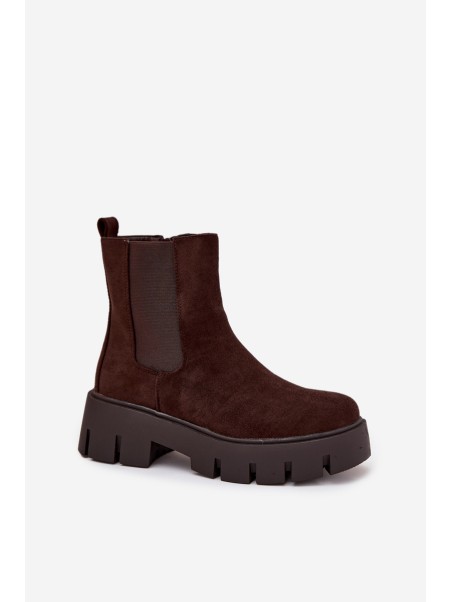 Women's ankle boots with lining with zipper eco suede chocolate Fivienne