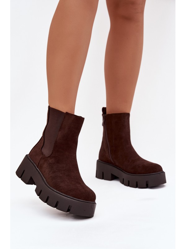 Women's ankle boots with lining with zipper eco suede chocolate Fivienne