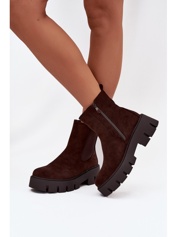 Women's ankle boots with lining with zipper eco suede chocolate Fivienne