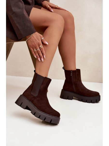 Women's ankle boots with lining with zipper eco suede chocolate Fivienne