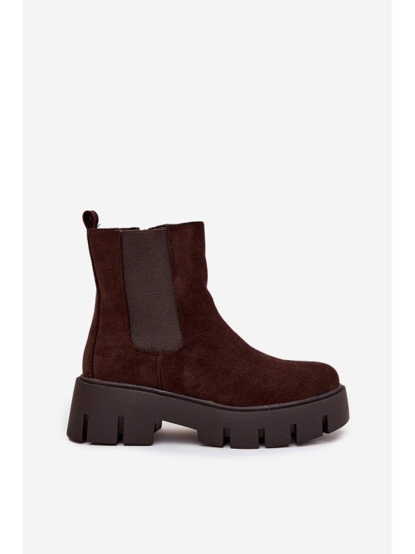 Women's ankle boots with lining with zipper eco suede chocolate Fivienne