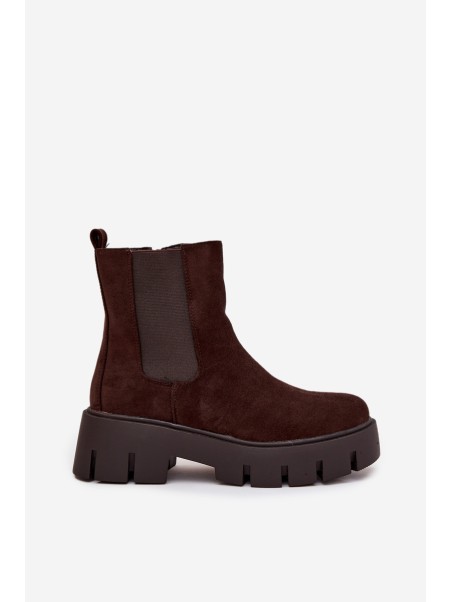 Women's ankle boots with lining with zipper eco suede chocolate Fivienne