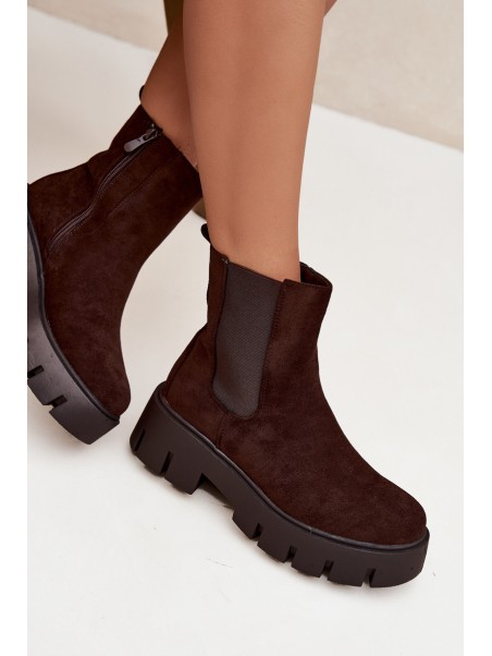 Women's ankle boots with lining with zipper eco suede chocolate Fivienne